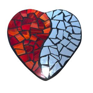Heart Stained Glass Mosaic Wall Art Gaye Beal 2003 Red Silver Tiles Mirror Love